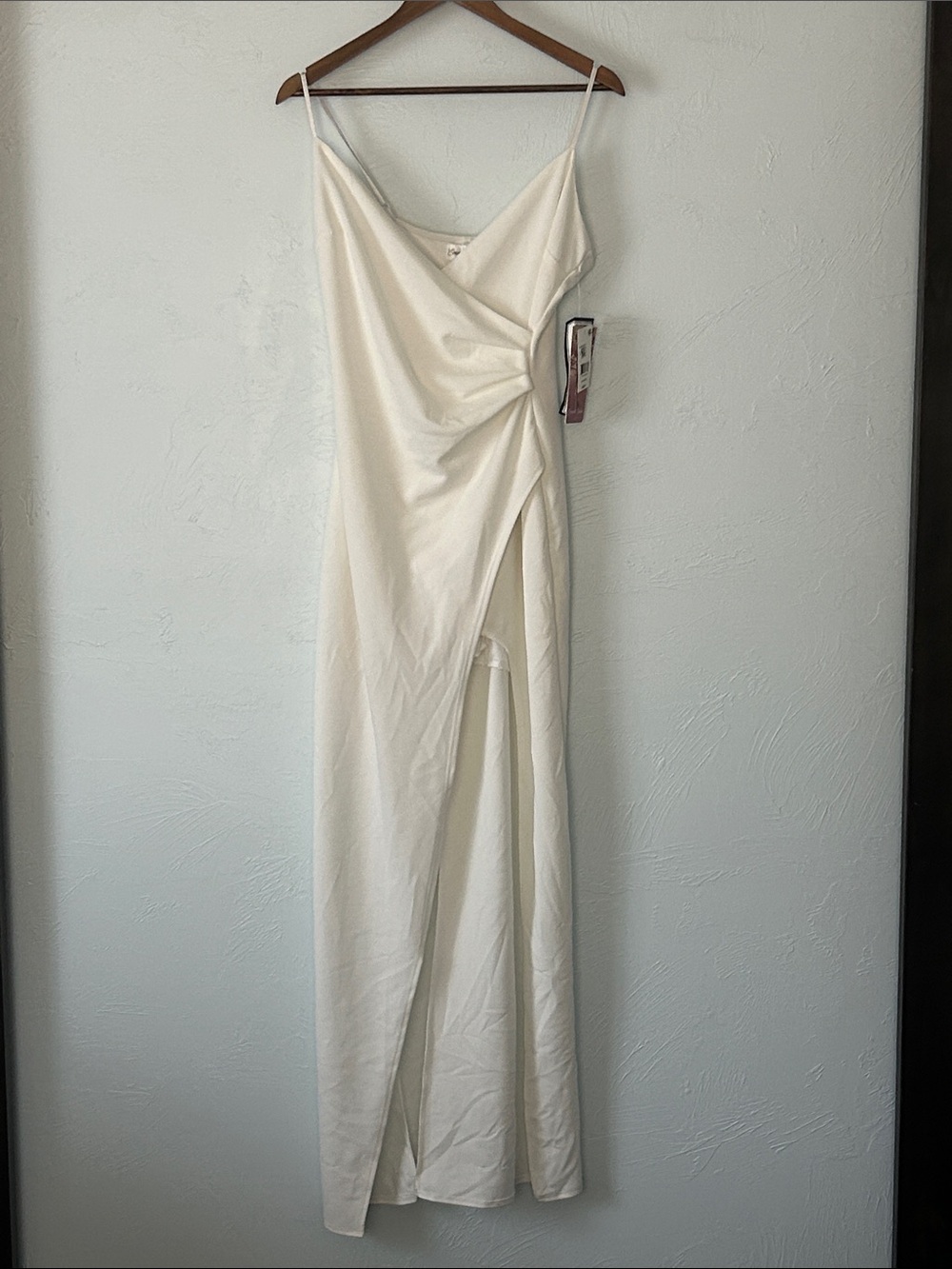 Emerald Sundae Ivory Maxi Slip Dress with Side Knot and Thigh Split